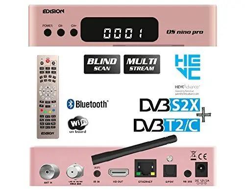 Produktbild: Edision OS NINO PRO Full HD Linux E2 Combo-Receiver H.265/HEVC(1x DVB-S2X, 1x DVB-T2/DVB-C, Multistream, Blind Scan, WLAN onboard, Bluetooth onboard, 2X USB, HDMI, LAN, Linux, Kartenleser), Rose Gold