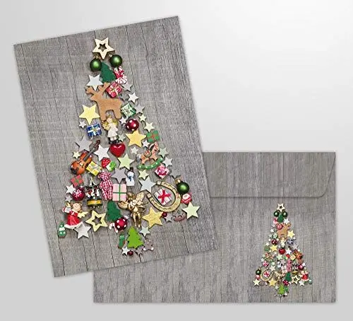 Produktbild: Edition Colibri 10 Weihnachtskarten: Bunter Weihnachtsbaum mit passendem Umschlag, A6, nostalgische, Weihnachtskarten mit Umschlag Set (11002)