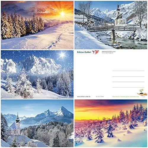 Produktbild: EDITION COLIBRI Postkarten Set: Winter Landschaften (Set 4): 50-er Postkarten Set (5 Motive x 10 St.) mit winterlichen Natur-Motiven aus den Alpen (10742-46)