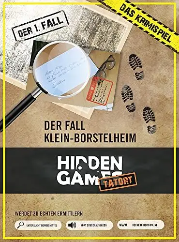 Produktbild: Krimi-Spielebox: Hidden Games Tatort – Der Fall Klein-Borstelheim (Fall 1): Multimediales Spieleerlebnis mit echten Beweisstücken wie Fotos, Zeitungsausschnitten, Briefen und mehr: Für 1-6 Spieler