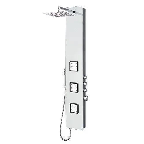 Produktbild: Edles Glas Duschpaneel mit Thermostat in Weiss