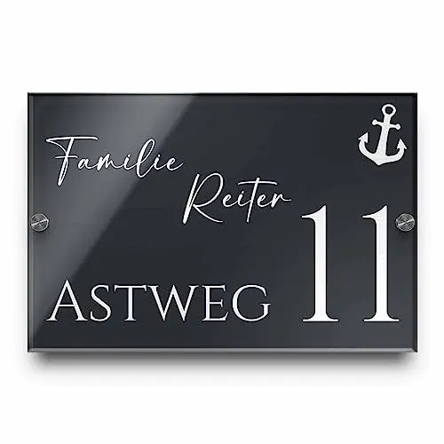 Produktbild: Edles Namensschild | Türschild mit Gravur mit über 80 Motiven Familien-Haus Namensschild Familienschild Türschilder für die Haustür mit Namen 30x20 cm