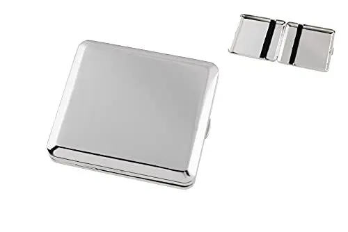 Produktbild: Edles Zigarettenetui aus Metall für 18 Zigaretten mit Gummiband - stabile Zigarettenbox in vier verschiedenen Metallic Farben (Chrom Satin mit Gummiband)