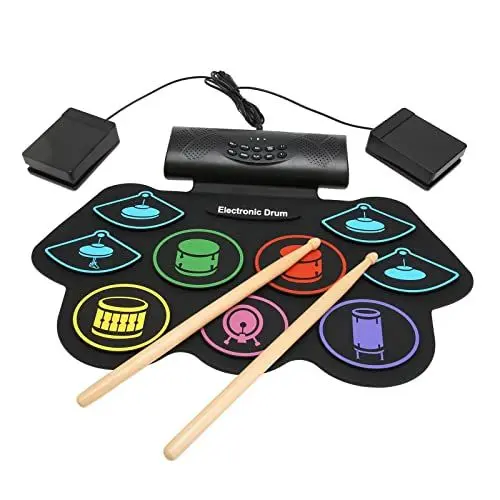 Produktbild: E-Drum-Sets, 9 Bunte Drum-Übungspads, Roll-up-Drum-Pad-Maschine mit Drumsticks-Fußpedalen, Unterstützung für Bluetooth, USB-MIDI, für Drum-Gaming