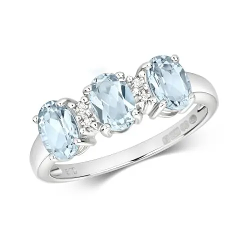 Produktbild: EDS Jewels Wunderschöner 9 Karat (375) Weißgold Trilogie Damen - Diamant Ring Brillant-Schliff H - PK mit Aquamarin TRS28662RSL