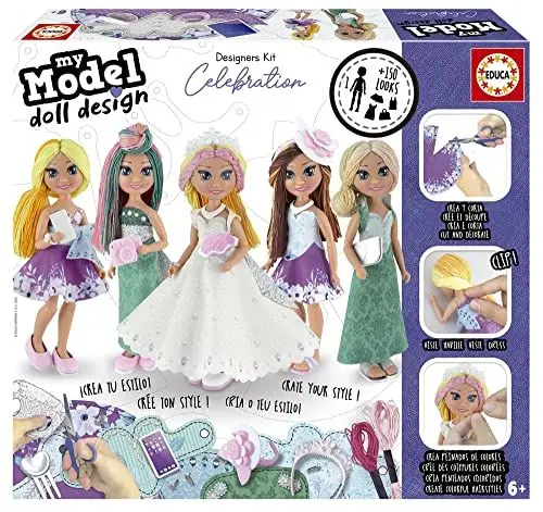 Produktbild: Educa 19351, My Model Doll Design, Designer Kit Celebration, Modesign Figurenset für Kinder ab 6 Jahren, DIY Mode für Party und Hochzeit, Bastelset