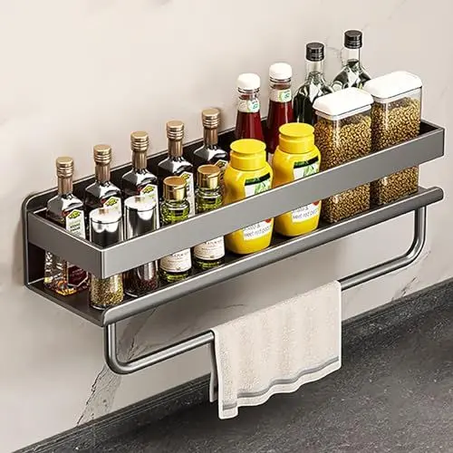 Produktbild: Edumov Gewürzregal Wand Metall, Gewürzregal Hängend, Gewürzregal - Ohne Bohren, Küchenablage Gewürz Regal, Gewürzregal Wand Spice Rack Organizer für Schranktür Bad 40 x 10 x 8 cm, Grau