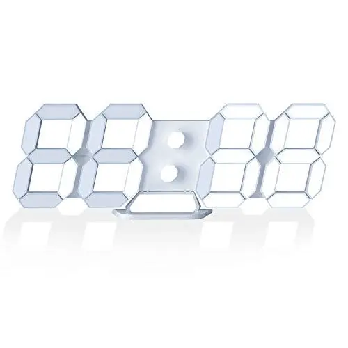 Produktbild: EDUP HOME 3D Uhr LED Digital Wanduhr Tabelle Dimmbar Wecker 12/24Stunden Datum Temperaturanzeige Loop Display mit Snooze Funktion Helligkeit Temperatur- und Kalenderanzeige Wecker 25cm weiß