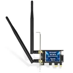Produktbild: EDUP WiFi 6E Bluetooth 5.2 PCIE WLAN Karte Intel AX210 5400Mbit/s WLAN Netzwerkkarte Adapter, 802.11AX DualBand 2.4Ghz/5Ghz Antenne Preiswerter AX210 Chip für PC Desktop Windows 10&11 64-Bit
