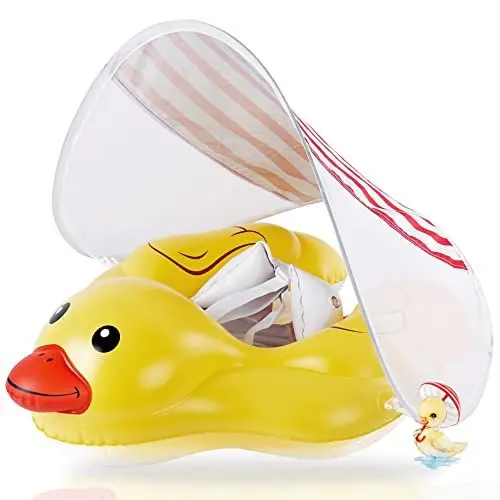 Produktbild: EDWEKIN® Premium Baby Schwimmring mit Sonnendach | Süßer Enten-Schwimmreifen mit UV-Schutz 50+| Schwimmhilfe & Baby Float für Kinder von 3–36 Monaten | Jetzt Wieder verfügbar!