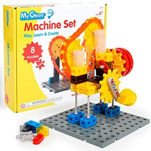 Produktbild: edxeducation Zahnrad Maschinen Set - 181 Teile - 8+ Aktivitäten - Zahnrad Spielzeug für Kinder - Bauen Sie rotierende, bewegliche Modelle - Bauspielzeug für Kinder von 4-8 Jahren