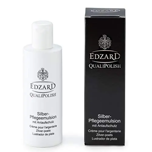 Produktbild: EDZARD QualiPolish® Silber Pflege Emulsion (125 ml) Reiniger für Schmuck, Münzen & Besteck aus Messing, Silber & Gold - Putzmittel, Politur zur Pflege - Silberbad für Schmuck polish, Anlaufschutz