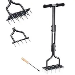 Produktbild: EEIEER Rasenlüfter Aerifizierer für Rasen, 2-in-1 Rasenbelüfter Vertikutierer 15 Spikes Rasen Belüften mit Gartenwerkzeuge, T-Griff Rasenspecht Handvertikutierer für Verdichtete Böden Rasenpflege