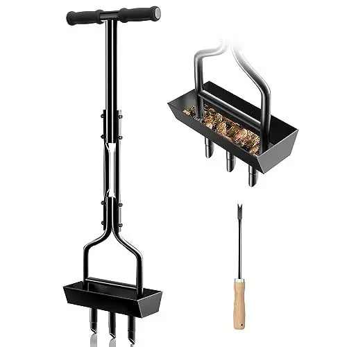Produktbild: EEIEER Rasenlüfter, Aerifizierer für Rasen Hohlspoon mit Ablageschale und Gartengeräten, T-Griff Rasenbelüfter Vertikutierer Heavy Duty Rasenspecht Rasen Belüften für Verdichtete Böden Rasenpflege