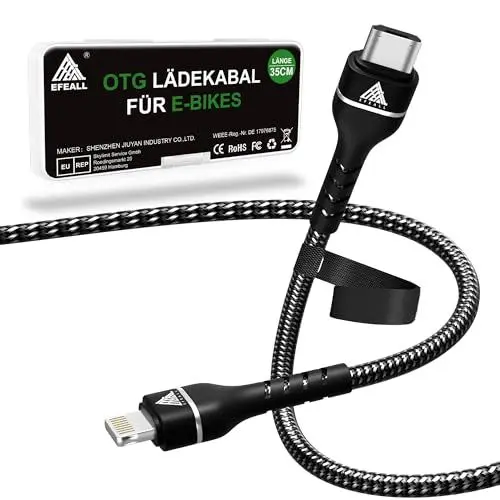 Produktbild: EFEALL E-Bike Ladekabel für Lightning für Bosch Intuvia, Kiox, Nyon(Alt) E-bike Display, Micro-USB auf Lightning Ladekabel für Fahrradcomputer,35cm Länge OTG Funktion kabel für iPhone Lightning