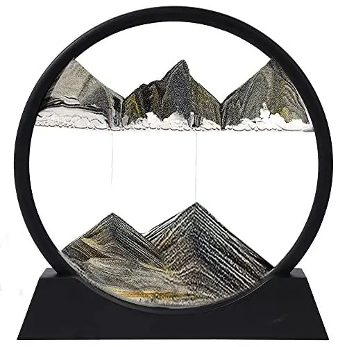 Produktbild: E-feilai Sandbilder Zum Drehen, Dynamisches Sandbild, Bewegende Sandkunst im Glas, 3D Sanduhr Tiefsee-Sandlandschaft, Sandbilder Rund, Fließende Sandmalerei. (Schwarz, 7