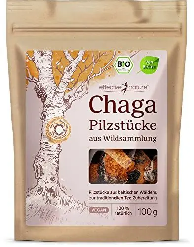Produktbild: effective nature Bio Chaga Pilz Brocken 100g - Wild geerntet aus estnischen Birkenwäldern - Vegan & Rohkostqualität - Ideal für Chaga Tee & Chaga Kaffee
