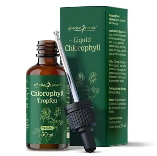 Produktbild: effective nature - Liquid Chlorophyll Tropfen aus Alfalfa - 50 ml - Ohne Konservierungsstoffe - Besonders Natürliches, Flüssiges Chlorophyll