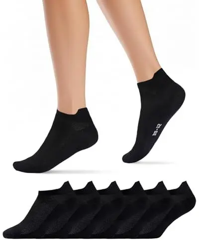 Produktbild: Effeet Kurze Laufsocken Herren Damen 6 Paar, Sneaker Socken Weiße Schwarz, Atmungsaktiv Kurz Sportsocken, Schnelltrocknendes Leichte Sommer Socken zum Joggen Running, Schwarz 39-42