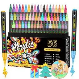Produktbild: Efimeso Acrylstifte Satz Von 56 Für Felsen Malerei Keramik Stein Glas Holz Metall, Acrylstifte Für Steine Wasserfest 0,7Mm Extra Feine Spitze Wasserbasis Stifte