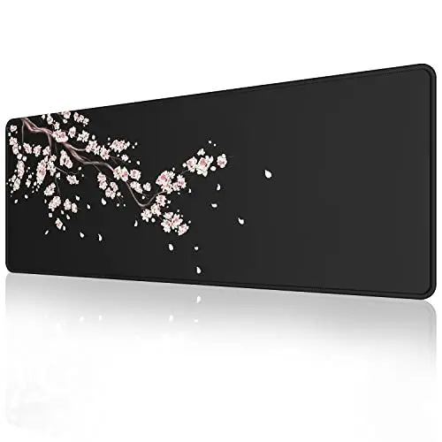 Produktbild: EFISH Rosa und Schwarz Kirschblüten Mauspad (800 × 300 × 3 MM) Verlängertes großes Mauspad Schreibtischauflage, genähte Kanten Mauspad, rutschfeste Gummibasis, Gaming-Mauspad