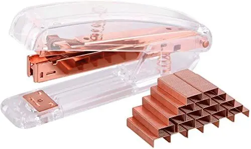 Produktbild: EFISH Small Office Hefter,Transparenter Federbetriebener Desktop-Hefter mit 1000 Heftklammern,passend für moderne Bürobedarfsartikel mit 24/6mm oder 26/6mm Heftklammern - Roségold