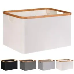 Produktbild: efluky Faltbarer Wäschekorb 60L, Bambus Stoff Faltbarer Storage Basket, Aufbewahrung Klappbar Wäschekorb, Laundry Baskets für Schlafzimmer Badezimmer (Beige)