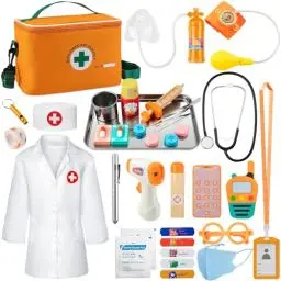 Produktbild: EFO SHM Arztkoffer Kinder Holz 34-teiliges Doktorkoffer Kinder mit Stethoskop Spritze Thermometer Tragbare Arzttasche Rollenspiel Kinder Doktorspiele Spielzeug ab 3 Jahre