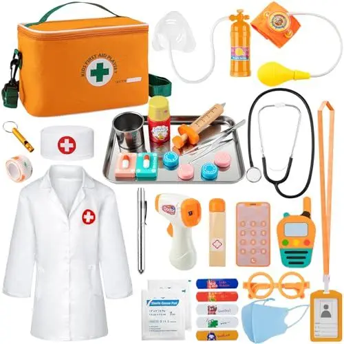 Produktbild: EFO SHM Arztkoffer Kinder Holz 34-teiliges Doktorkoffer Kinder mit Stethoskop Spritze Thermometer Tragbare Arzttasche Rollenspiel Kinder Doktorspiele Spielzeug ab 3 Jahre