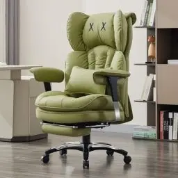 Produktbild: Efomao Bürostuhl, X-Stickerei Big and Tall Stuhl aus PU Leder für Zuhause, Verstellbarer Hochlehner Computer Gaming Stuhl, 200 kg drehbarer Chefsessel mit Fußstütze und Lendenwirbelstütze, Olivgrün