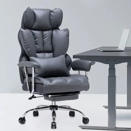Produktbild: Efomao bürostuhl,PU Leder bürostuhl ergonomisch,schreibtischstuhl,Office Chair 200KG,Verstellbarer Drehstuhl mit Fußstütze und Lendenwirbelstütze
