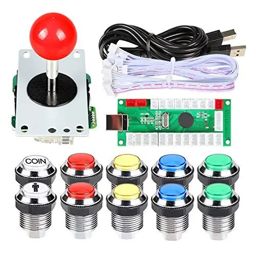Produktbild: EG STARTS 1 Spieler Klassische Arcade DIY Kits USB Encoder zu PC Joystick + 8 Möglichkeiten Stick + Verchromt LED beleuchtete Push Button & Münze Tasten für Arcade Mame Raspberry Pi 2 3 3B Spiele