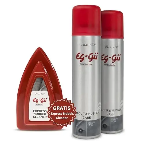 Produktbild: eg-gü 2x Imprägnierspray Wildleder Farblos + Wildleder Bürste - Pflegeset für Nubukleder & Rauleder, 250ml