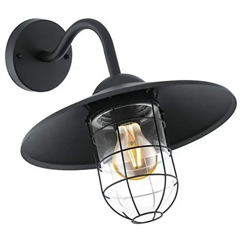 Produktbild: EGLO Außen-Wandlampe Melgoa, 1 flammige Außenleuchte, Wandleuchte aus verzinktem Stahl in Schwarz und Glas in Transparent, E27 Fassung, IP44