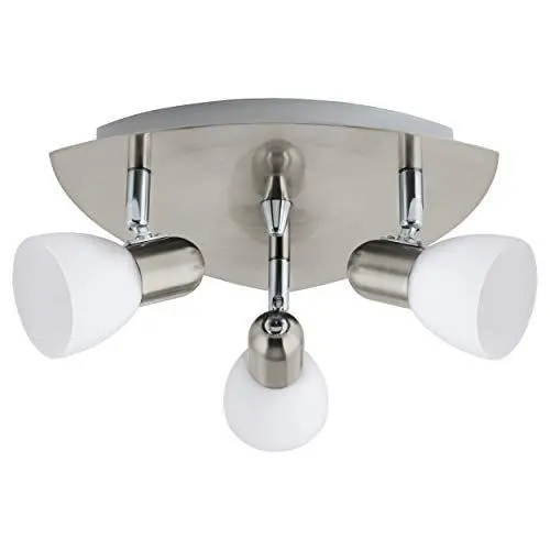 Produktbild: EGLO Deckenlampe Enea, 3 flammige Deckenleuchte, Deckenstrahler aus Metall in Nickel-Matt, satiniertes Glas in Weiß, Wohnzimmerlampe, Spots mit E14 Fassung
