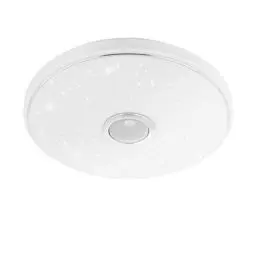 Produktbild: EGLO Deckenlampe Milazzo, Badezimmer Lampe, Kristalleffekt LED Deckenleuchte mit Fernbedienung, Bluetooth Lautsprecher, Farbtemperatur- und RGB Farbton-Wechsel, Nachtlicht, dimmbar, Weiß, IP44, Ø 40cm