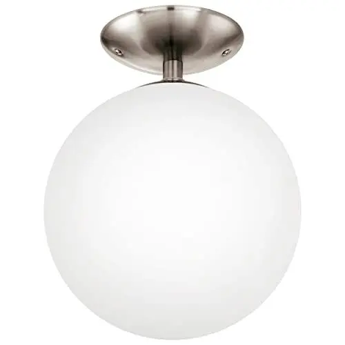 Produktbild: EGLO Deckenlampe Rondo, 1 flammige Deckenleuchte, Deckenbeleuchtung aus Metall in Silber und Glas in Opal matt weiß, E27 Fassung
