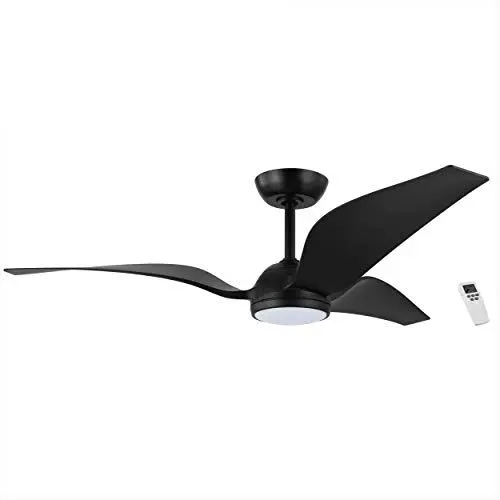 Produktbild: EGLO Deckenventilator Mosteiros, 3 Flügel Ventilator mit Fernbedienung und Beleuchtung, Sommer Winter Betrieb, Natural Breeze, hochwertiger ABS Kunststoff, Schwarz matt, DC Motor, leise, Ø 142cm