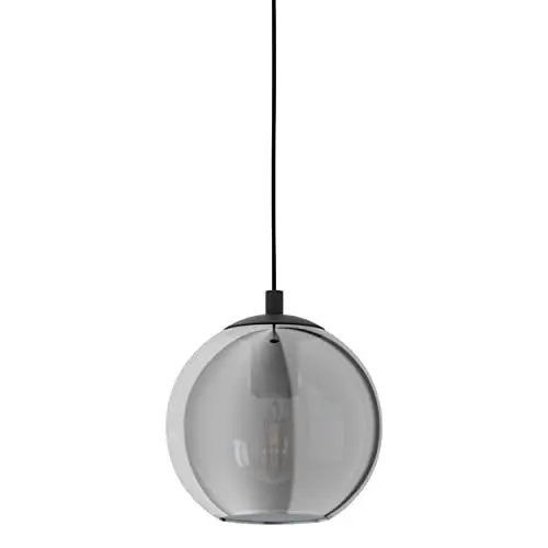Produktbild: EGLO Hängelampe Ariscani, Pendelleuchte Esstisch, Hängeleuchte aus Metall in schwarz und Rauchglas in schwarz-transparent, Esszimmerlampe hängend, E27 Fassung, Ø 20 cm