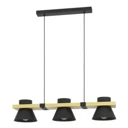 Produktbild: EGLO Hängelampe Maccles, 3-flammige Pendelleuchte über Esstisch, FSC100HB, Esszimmerlampe aus Holz und Metall in Schwarz, Hängeleuchte mit E27 Fassung, 78 cm