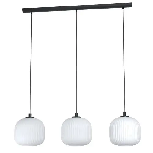 Produktbild: EGLO Hängelampe Mantunalle, 3-flammige Pendelleuchte Esstisch, Hängeleuchte aus Metall in schwarz und Glas in weiß, Esszimmerlampe hängend, E27 Fassung, 120 cm