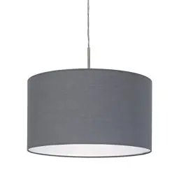 Produktbild: EGLO Hängelampe Pasteri, 1 flammige Textil Pendelleuchte, Hängeleuchte aus Metall in Silber mit Lampenschirm in Grau, E27 Fassung, Ø 38 cm