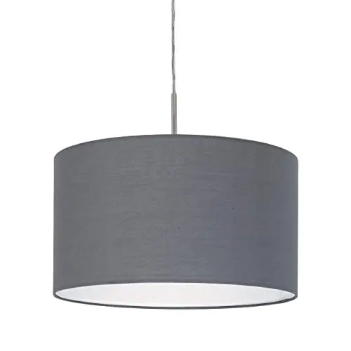 Produktbild: EGLO Hängelampe Pasteri, 1 flammige Textil Pendelleuchte, Hängeleuchte aus Metall in Silber mit Lampenschirm in Grau, E27 Fassung, Ø 38 cm
