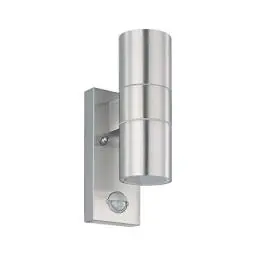 Produktbild: EGLO LED Außen-Wandlampe Riga 5, 2 flammige Außenleuchte inkl. Bewegungsmelder, Sensor-Wandleuchte aus Edelstahl in Silber und Glas, IP44