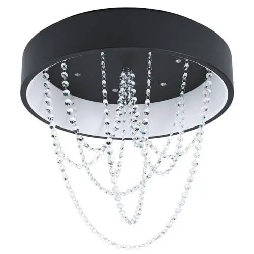 Produktbild: EGLO LED Deckenlampe Berlona, dimmbare Kristall Deckenleuchte mit Fernbedienung, edle Wohnzimmerlampe aus Metall und Kunststoff in schwarz und weiß, warmweiß, Ø 59,5 cm