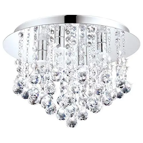 Produktbild: EGLO LED Deckenleuchte Almonte, 4 flammige Deckenlampe Bad, Badezimmer Lampe aus Metall in Chrom und klarem Kristal, LED Feuchtraumleuchte warmweiß, G9, IP44, Ø 35 cm