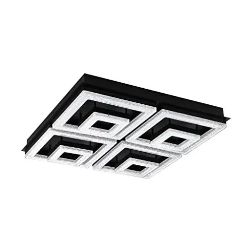 Produktbild: EGLO LED Deckenleuchte Fradelo 1, 8 flammige Deckenlampe, Wohnzimmerlampe aus Metall, Kunststoff in Schwarz, Kristall in Klar, Schlafzimmerlampe eckig, LEDs warmweiß, L x B 52 cm