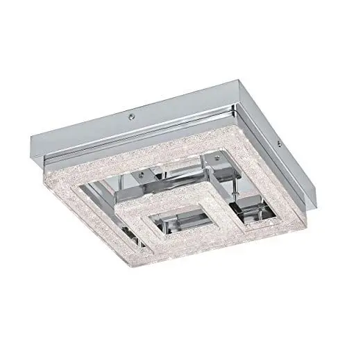 Produktbild: EGLO LED Deckenleuchte Fradelo, 2 flammige Deckenlampe, Wohnzimmerlampe aus Metall und Kunststoff in Chrom, Kristall in Klar, Schlafzimmerlampe eckig, LEDs warmweiß, L x B 26 cm