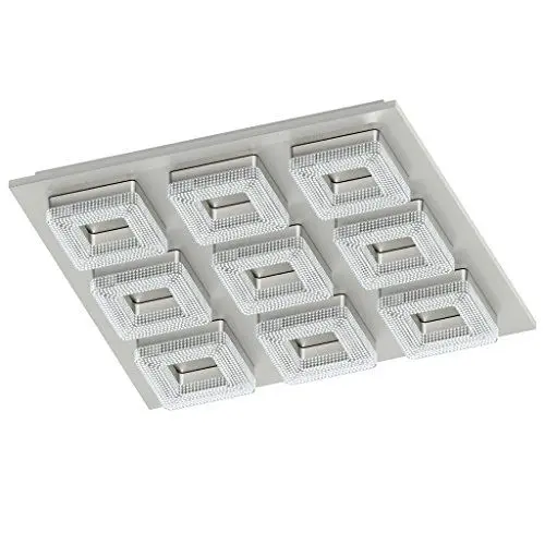 Produktbild: EGLO LED Deckenleuchte Fradelo, 9 flammige Deckenlampe modern, Wohnzimmerlampe aus Metall und Kunststoff in Chrom, Kristall in Klar, Schlafzimmerlampe eckig, LEDs warmweiß, L x B 44 cm