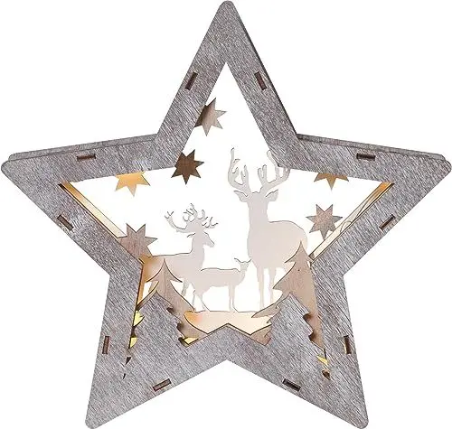 Produktbild: EGLO LED Weihnachtsdeko, Weihnachts-Silhouette in Stern-Form mit Wald-Motiv, Winterlandschaft mit batteriebetriebener Beleuchtung, warmweiß, 25 x 24 cm